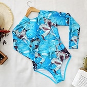 Χαμηλού Κόστους Rash Guards One Pieces-Γυναικεία Μαγιό γιλέκο Φλοράλ Συνδεμένο Σπαντέξ Προστασία από τον ήλιο UV UPF50+ Γρήγορο Στέγνωμα Μακρυμάνικο Κορμάκι Μαγιό Σέρφινγκ Παραλία Θαλάσσια Σπορ Καλοκαίρι