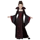 preiswerte Halloweenkostüme für Mädchen-kinderkleidung Mädchen Kleid Graphic Hexenkostüm für Kinder Langarm Party Halloween Bedruckt Basic Kostüm Baumwolle Asymmetrisch A Linie Kleid Sommer Frühling Herbst 4-12 Jahre Weiß Wein