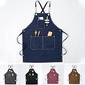 economico grembiule-grembiule da cuoco nero per uomo donna con tasca, grembiule da lavoro in tela di cotone incrociato sul retro resistente regolabile