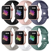 baratos Pulseiras de Apple Watch-Pacote com 6 Pulseira Esportiva Compatível com Pulseira Apple Watch 38mm 40mm 41mm 42mm 44mm 45mm 49mm Feminino Masculino Impermeável Silicone macio pulseira de substituição para Série iwatch Ultra 8