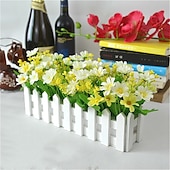preiswerte Künstliche Pflanzen &amp; Blumen-Künstliche Blumenpflanzen – gemischte Farbgänseblümchen im Lattenzauntopf für Innenbüro, Hochzeit, Heimdekoration, künstliche Blumen für Hochzeit, Bogen, Garten, Wand, Heimparty, Hotel, Büro,