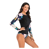 baratos Rash Guards de Uma Peça-Mulheres Maiô Rashguard Maiô de duas peças Floral Proteção Solar UV UPF50+ Secagem Rápida Manga Longa Roupa de Banho Roupa de banho Surfe Esportes Aquáticos Natação Verão
