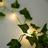 economico Striscie luci a batteria-piante artificiali led luci a corda 2m rampicanti foglie verdi casa natale matrimonio esterno edera vite luci fatate decorazione lampada fai da te giardino pensile patio cortile (senza batteria)