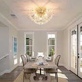 billiga Globdesign-kristallkronor koppar guld konst taklampa glas blomma konstnärlig lämplig för dekorativ belysning av sovrum garderob kök vardagsrum korridor