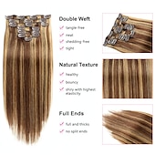 cheap Clip in Hair Extensions-Clip In Hair Extensions Human Hair 8pcs Pack Straight Natural Color Hair Extensions