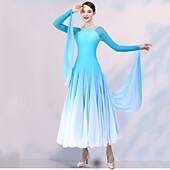 cheap Ballroom Dancewear-Ballroom Dance Competition  Dress Split Joint Crystals / Rhinestones Women&#039;s Training Performance Long Sleeve Mesh Spandex Chiffon