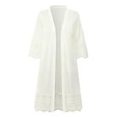 cheap Cover Up-Women&#039;s Cardigan Lace Solid Color Basic Casual Lace Long Sleeve Loose Sweater Cardigans Open Front Spring Summer White Black / Holiday