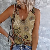 levne Dámské topy a košilky-Dámský top s volným střihem tílko topy na vycházení vesty koncertní topy streetwear casual květinový vzor knoflíky bez rukávů běžné topy výstřih do V prázdninová světle zelená modrá khaki
