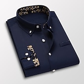 billiga Button Down-skjortor för män-Herr Skjorta Button Down skjorta Skjorta med krage Blommig Bröllop Arbete Vin Svart Vit Marinblå Långärmad Nedvikt Vår &amp; Höst Kläder Button-Down
