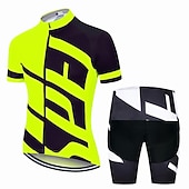 economico Set di abbigliamento da uomo-Per uomo Maglia da ciclismo con pantaloncini Manica Corta Mountain Bike MTB Ciclismo su strada Estate Blu Bianco Giallo Lettere &amp; Numeri Bicicletta Cuscinetto 3D Asciugatura Rapida Tasca Posteriore