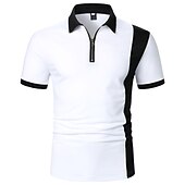 preiswerte Urlaub-Herren Hemd Lässiges Hemd Outdoor Casual Viertel Postleitzahl Kurzarm Modisch Einfach Kurve Wellen Zip Farbblock Ganzjährig Regular Fit Schwarz / Weiß Hemd