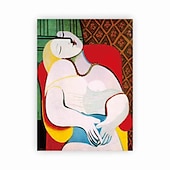 cheap Famous Paintings-Handmade Hand Painted Oil Painting Wall Art Pablo Picasso Le Reve Girl before a Mirror Carving Painting Home Decoration Decor Rolled Canvas No Frame Unstretched