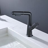 お買い得  浴室・洗面台用水栓金具-引き出し式スプレー付きバスルームシンク蛇口、真ちゅう製リフト可能3モード電気メッキ/塗装仕上げセンターセットシングルハンドル1穴洗面所回転注ぎ口冷温水バスタップ用