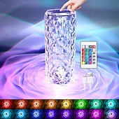 cheap Table Lamps-Crystal Table Lamp 16 Colors Change Touch Remote Control Modern Bedside Table Lamp USB Rechargeable Rose Desk Lamp Night Light for Valentines Bedroom Living Room Dinner Bar Decoration