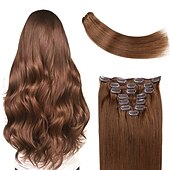 cheap Clip in Hair Extensions-Clip In Hair Extensions Human Hair 8pcs Pack Straight Natural Color Hair Extensions