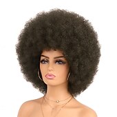 お買い得  カーニバルウィッグ-コスプレウィッグ、アフロパフウィッグ、女性用、ショートアフロ、キンキーカーリーウィッグ、耐熱性人工毛、ふわふわで柔らかく自然な見た目のウィッグ、黒人女性用、ハロウィンウィッグ