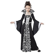 preiswerte Halloweenkostüme für Mädchen-kinderkleidung Mädchen Kleid Graphic Hexenkostüm für Kinder Langarm Party Halloween Bedruckt Basic Kostüm Baumwolle Asymmetrisch A Linie Kleid Sommer Frühling Herbst 4-12 Jahre Weiß Wein