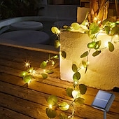 abordables Lumières de cordes solaires-Guirlande lumineuse solaire à LED de 2 m pour réception de mariage élégante – 8 modes, blanc chaud, étanche IP65, feuilles de lierre suspendues pour cour, décoration murale