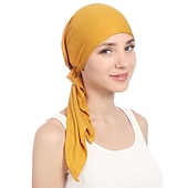 abordables Sombreros-Nuevo algodón elástico color sólido envoltura cabeza bufanda sombreros musulmán turbante capó para mujeres interior hijab sombrero moda mujer turbantes gorras