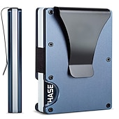 ieftine suporturi pentru carduri și cutii-Portofele subțiri pentru bărbați. Portofel din fibră de carbon RFID pentru bărbați cu clip pentru bani. Subțire portofel din aluminiu minimalist pentru carduri de credit