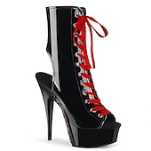 cheap Dance Boots-Women&#039;s Dance Boots Pole Dancing Shoes Tango Shoes Party Practice Sexy Shoes Stilettos Ankle Boots Platform Lace-up Slim High Heel Peep Toe Zipper Adults&#039; Black