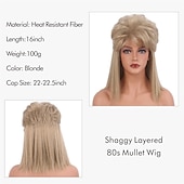 economico Parrucche storiche-Parrucche Beehive parrucca mullet capelli metallo biondo mullet parrucca anni &#039;70 con frangia festa disco parrucche lunghe ricce per uomini donne per uomo donna signore hippie anni &#039;80 &#039;90 festa