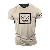 billiga Mäns grafiska t -shirt-Herr Grafisk Grimas T-shirt Vardaglig stil 100 % bomull Kortärmad Grafisk Skjorta Vin Svart / Grå Svart Bekväm t-shirt Utomhus Gata Modedesignerkläder