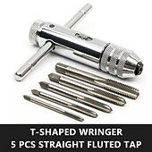 cheap Drill Bit Set-Adjustable Silver T-Handle Ratchet Tap Holder Wrench with 5pcs M3-M8  Machine Screw Thread Metric Plug T-shaped Tap