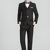 cheap Boy&#039;s Formal Suit-4 Pieces 5 Pieces Ring Bearer Suit Boys Kids Toddler Suit Formal Suit Suit &amp; Blazer Suit Vest Jacket &amp; Pants Formal Anniversary Party Back to School Fashion Gentle Solid Color Black Navy Blue Cotton