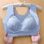 billiga Behåar-trådlösa behåar för kvinnor vadderade behåar full täckning v-hals andas push up spets ren färg pull-on stängningsdatum ledig daglig nylon sexig 1st svart blå/bh &amp;amp; braletter / 1 st hemkläder