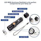 abordables Linternas-linterna led recargable súper brillante con cabeza de carga usb trasera linterna impermeable con zoom luz portátil 3 modos de iluminación batería incorporada