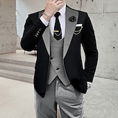 abordables Costumes de Retour-Pour des hommes Mariage Soirée Costumes Cranté Kaki foncé Noir + beige Couleur Unie Coupe sur mesure 3 pièces Simple boutonnage un bouton
