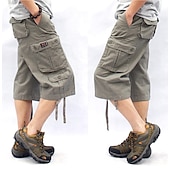 billiga Klassisk-Herr Cargo-shorts Vandringsshorts Militär Sommar Utomhus Ripstop Andningsfunktion Snabb tork Multi Pocket Capribyxor Underdelar Under knäet Amy Green Svart Bomull Klättring Camping / vandring