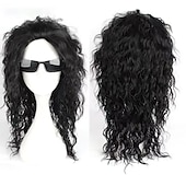 cheap Costume Wigs-Super Star Imitation Cosplay Wigs for Men in the Heat Resistant Long Natural Black Curly Synthetic Ponytail Wigs Character Wig for The Imitator to Cherish and in Memory Halloween Wigs