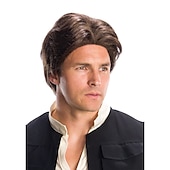 abordables Pelucas de personajes de películas-Peluca de Han Solo para adulto, peluca sintética marrón corta para cosplay, pelucas de Halloween