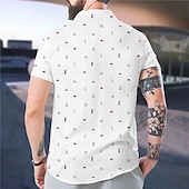 お買い得  オーシャンプリント-男性用 アンカー シャツ アロハシャツ 半袖 シャツ スタンド ファッション デザイナー カジュアル アウトドア バケーション カジュアル ホワイト 3Dプリント S M L