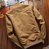 お買い得  メンズジャケット＆コート-男性用 ボンバージャケット バーシティジャケット アウトドア 日常 防風 刺繍 ポケット 春 秋 純色 カジュアル ミリタリースタイル スタンド レギュラー レギュラー レギュラー ブラック アーミーグリーン カーキ色 ジャケット