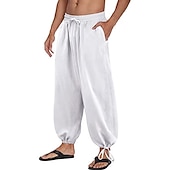 billiga Retro-Herr Långbyxor Sommarbyxor underbyxor Strandbyxor Baggy Harem Byxor Ficka Snörning Opressade byxor Slät Komfort Andningsfunktion Yoga Dagligen Klassisk Ledig / Sportig Lös passning Svart Vit
