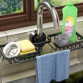 cheap Kitchen Storage-Kitchen Storage Rack Faucet Rack Black Gold Household Sink Dishwashing Sponge Rag Drain Water Hanging Basket Sink