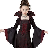 preiswerte Halloweenkostüme für Mädchen-kinderkleidung Mädchen Kleid Graphic Hexenkostüm für Kinder Langarm Party Halloween Bedruckt Basic Kostüm Baumwolle Asymmetrisch A Linie Kleid Sommer Frühling Herbst 4-12 Jahre Weiß Wein