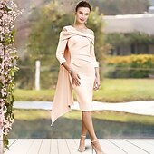 economico Lunghezza del tè-Abito A-Line Madre della Sposa Ospite di Matrimonio Elegante Collo Gioiello Lunghezza Ginocchio Stretch Chiffon Manica 3/4 Lunghezza con Drappeggio Laterale 2025 misura personalizzata gratuita