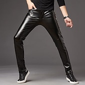 tanie spodnie codzienne-Męskie Rurki Spodnie Spodnie ze sztucznej skóry Spodnie codzienne Niejednolita całość Kieszeń Jednokolorowe Komfort Lekki Impreza Kij Streetwear Moda miejska Elegancki Czarny Złota