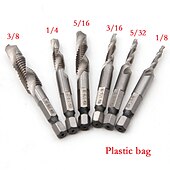 voordelige boor set:-6 stks 1/8-3/8 inch draad hss combinatie boor tap bit set 1/4 inch hex schacht ontbraam verzinkboren