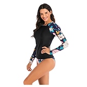 baratos Rash Guards de Uma Peça-Mulheres Maiô Rashguard Maiô de duas peças Floral Proteção Solar UV UPF50+ Secagem Rápida Manga Longa Roupa de Banho Roupa de banho Surfe Esportes Aquáticos Natação Verão