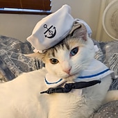 abordables Disfraces-ropa para mascotas ropa perro gato sombrero traje de marinero traje azul marino traje de vela capa