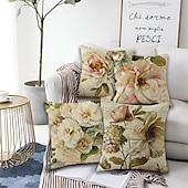 baratos estilo floral e plantas-capa de almofada lateral dupla floral 4 unidades quadradas decorativas macias capa de almofada capa de almofada fronha para sala de estar do quarto almofada interior lavável à máquina de qualidade