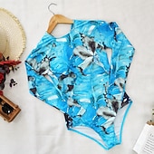 Χαμηλού Κόστους Rash Guards One Pieces-Γυναικεία Μαγιό γιλέκο Φλοράλ Συνδεμένο Σπαντέξ Προστασία από τον ήλιο UV UPF50+ Γρήγορο Στέγνωμα Μακρυμάνικο Κορμάκι Μαγιό Σέρφινγκ Παραλία Θαλάσσια Σπορ Καλοκαίρι