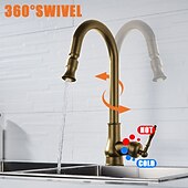 levne Výsuvné-vytahovací kuchyňská baterie dřezová baterie s rozprašovačem, starožitná otočná o 360° s jedním držadlem s jedním otvorem namontovaná na kuchyňské nádobě, s hadicí na teplou a studenou vodu