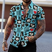 tanie Geometryczny wzór-Męskie Wzór geometryczny Poker Koszula Zapinana na guziki koszula Krótki rękaw Moda Designerskie Codzienny Codzienny Święto Plaża Wiosna i lato Wieczorne Nadruk Przycisk w dół Niebiesko-zielony