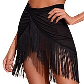 billiga Omlottkjol-Dam Badkläder Täck Över Strandbotten Baddräkt Fringe Hem Tofs Stylish Standkläder Slät Ren färg Ärmlös Baddräkter